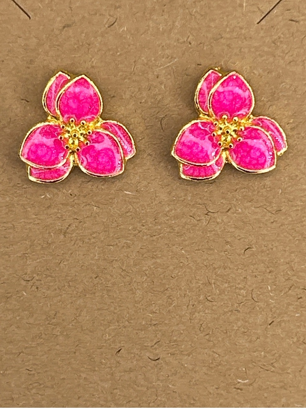 *LAST SET* Pink Floral Petal Stud Earrings - Gold Trim Fashion Jewelry